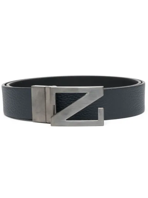 Zegna logo-buckle leather belt Blue LHBOVB027UZ