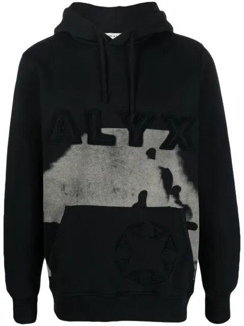 1017 ALYX 9SM logo-embroidered cow-print hoodie Black AAUSW0148FA01