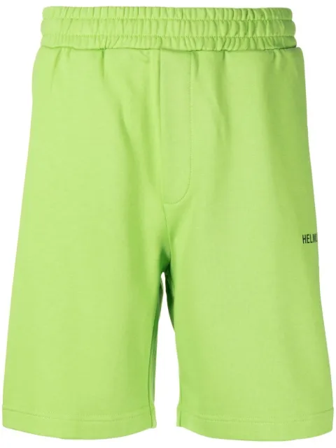 Helmut Lang logo-print cotton track shorts Green L09HM218
