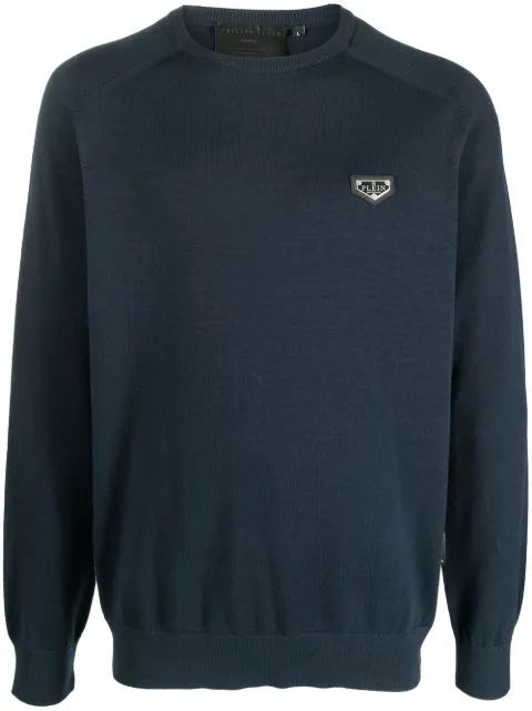 Philipp Plein logo-plaque jumper Blue LABCMKO1237PKN002N