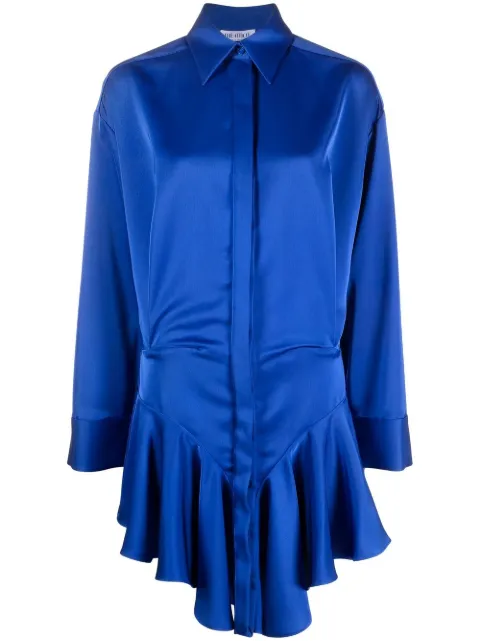 The Attico ruffled satin shirtdress Blue 228WCA124E020