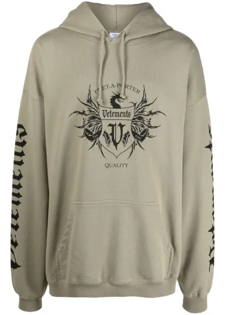 VETEMENTS logo drawstring hoodie Green UA52TR900G
