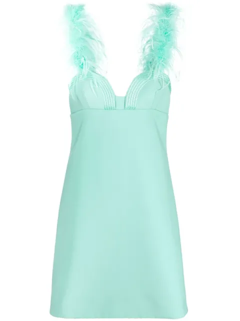 Elie Saab feather-detail sweetheart-neck dress Green 13117