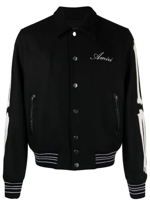AMIRI Bones Varsity appliqué wool-blend bomber jacket Black XMOS002