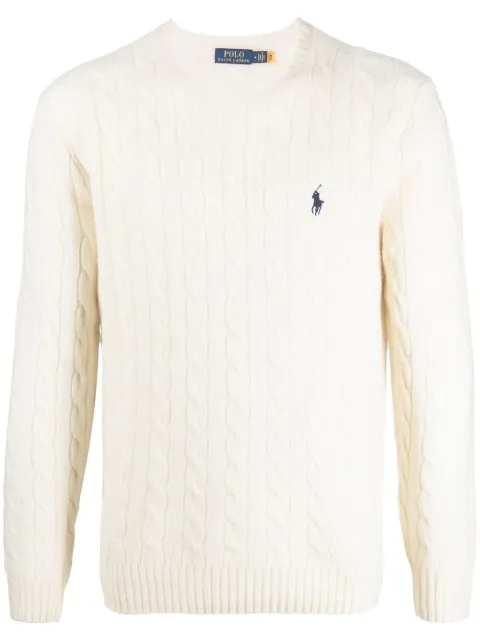Polo Ralph Lauren cable-knit embroidered-logo sweater Neutrals 710876762010
