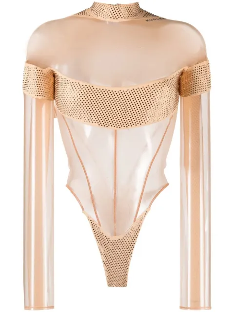 Mugler logo-plaque sheer-panels body Gold 22S1BO0148749