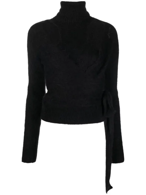 GANNI brushed cut-out wrap top Black K1770