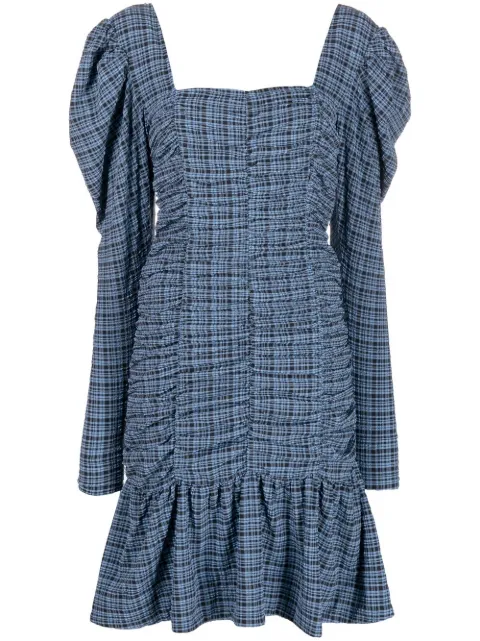 GANNI seersucker mini dress Blue F7257