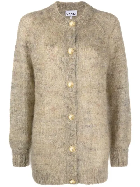 GANNI brushed-effect crew-neck cardigan Yellow K1780