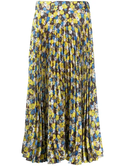 Plan C Twill Daisy Bouquet print skirt Brown GOCAB10EB0TP084