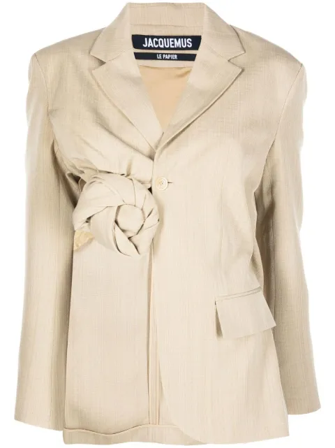 Jacquemus Baccala asymmetric cropped blazer Neutrals 223JA0211066
