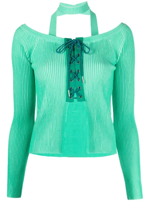 Andersson Bell ribbed lace-up fastening cardigan Green ATB877W