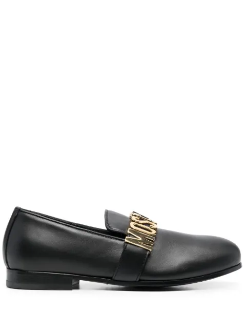Moschino logo-plaque leather loafers Black MA10202D1FMF0