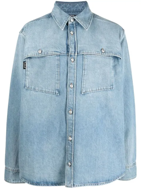 Balmain faded denim shirt-jacket Blue YH1HD015DC23