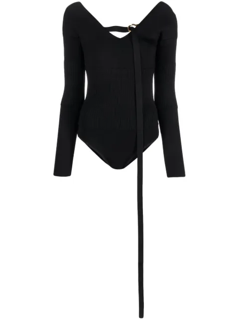 Ferragamo V-neck knitted bodysuit Black 759662