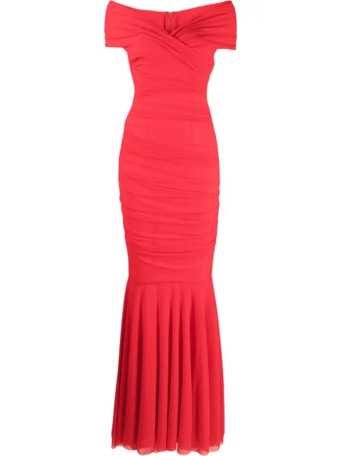 Talbot Runhof ruched-detail fitted dress Red OL031103KE15