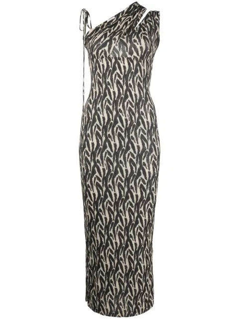 Nanushka printed one-shoulder midi dress Neutrals NW23RSDR00514