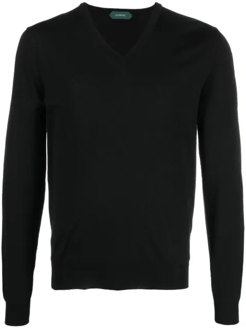 Zanone V-neck knit jumper Black 810159Z0290