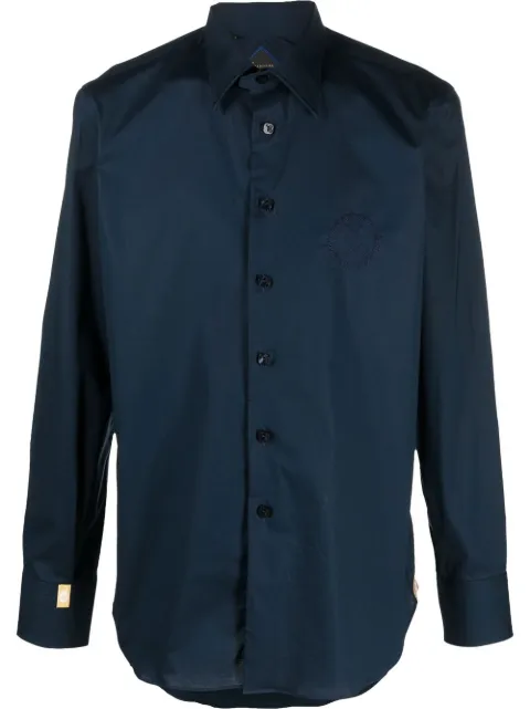 Billionaire silver cut long-sleeve shirt Blue WABCMRP1747PTE003N