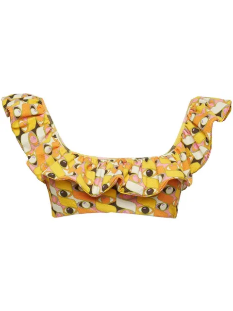 La DoubleJ Ruffle graphic-print bikini top Yellow SWI0022LYC002THE0001