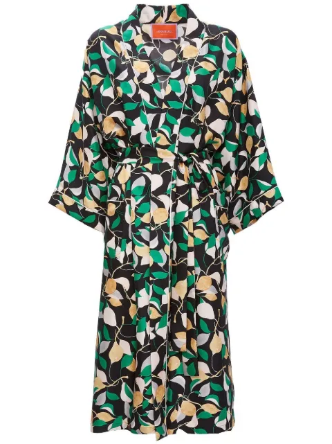 La DoubleJ leaf print silk robe Black JAC0057SIL001ORH0001