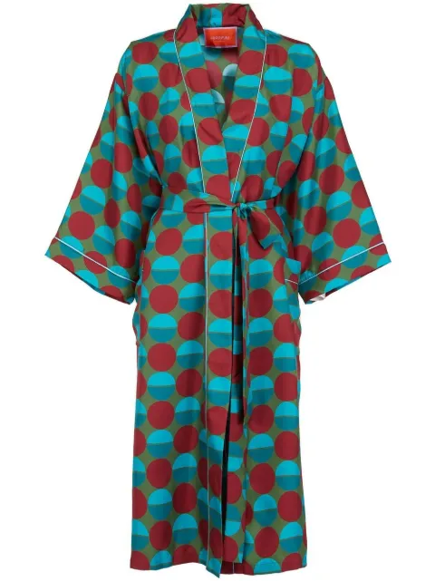 La DoubleJ geometric-print silk robe Green JAC0057SIL001SFE0015