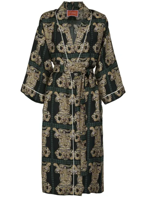 La DoubleJ tiger-print silk robe Black JAC0057SIL001TIG0007