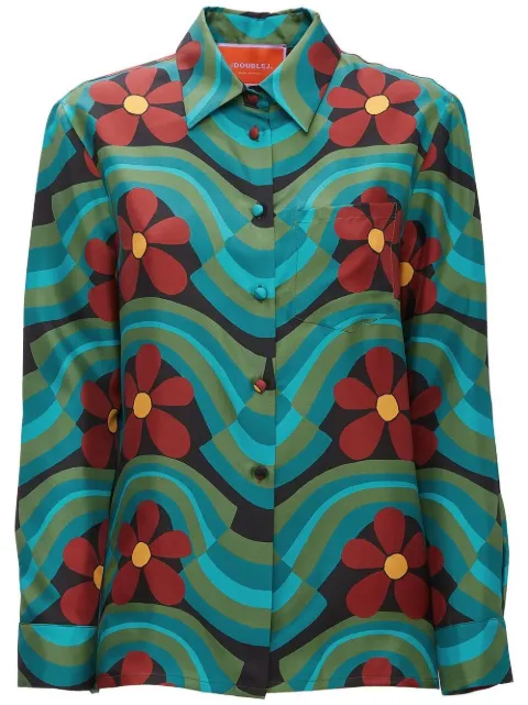 La DoubleJ Boy graphic-print silk shirt Blue SHI0001SIL001ASH0001