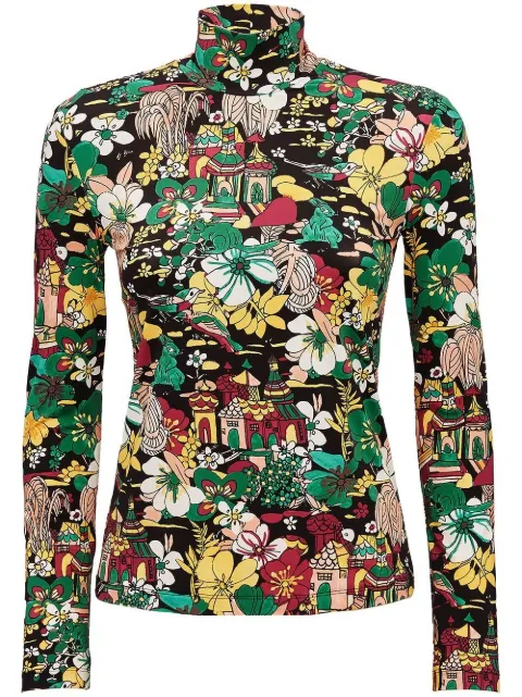 La DoubleJ Floral print turtleneck jersey Black SHI0030JER005TEM0001