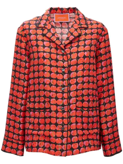 La DoubleJ cherry-print silk pyjama set Red PJM0001SIL001CHY0003