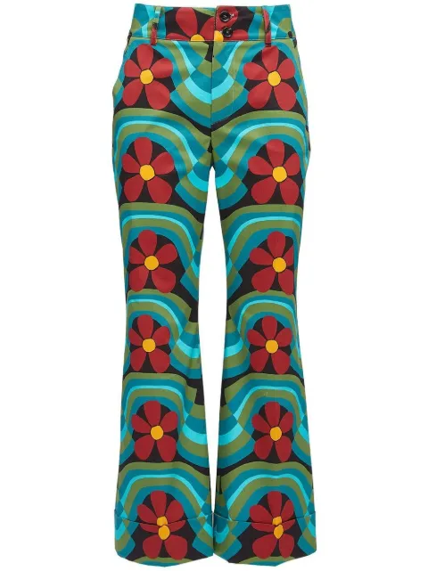 La DoubleJ Hendrix floral-print flared trousers Blue TRO0014COT006ASH0001