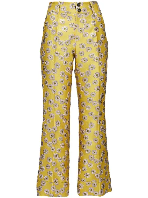 La DoubleJ Hendrix floral-embroidery flared trousers Yellow TRO0014JAC039MGT0001