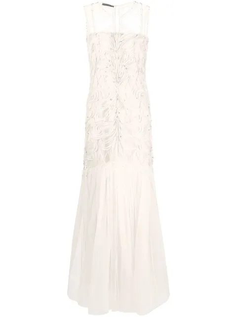 Alberta Ferretti sheer-panel evening gown Neutrals A04516658