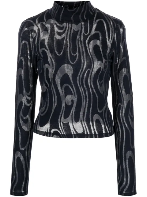 Eckhaus Latta Shrunk turtleneck long-sleeve top Blue 306ELPF22W