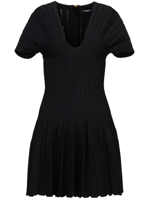 Balmain Pleated Mesh mini dress Black YF0R7085KD04