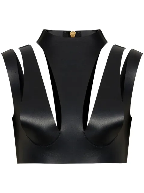 Balmain Cut-Out leather crop top Black YF0AA205LB91