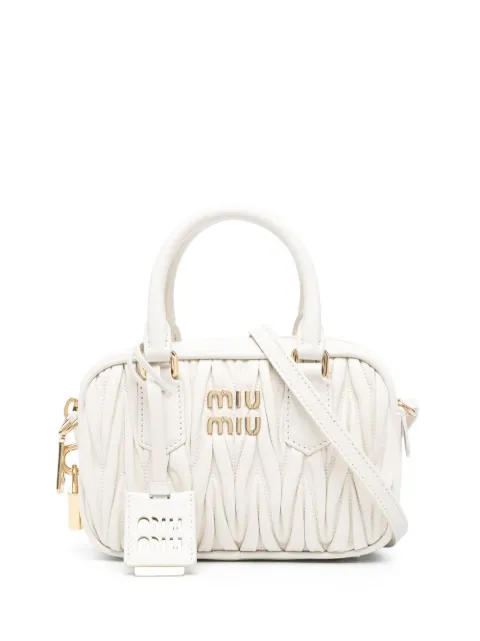 Miu Miu matelassé logo-plaque tote bag White 5BB123VOOON88