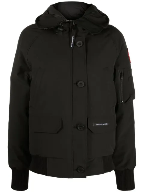 Canada Goose logo-patch hooded down jacket Black 2050W