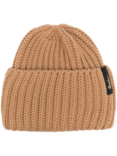 Borsalino logo-patch ribbed virgin wool beanie Brown 130368WV