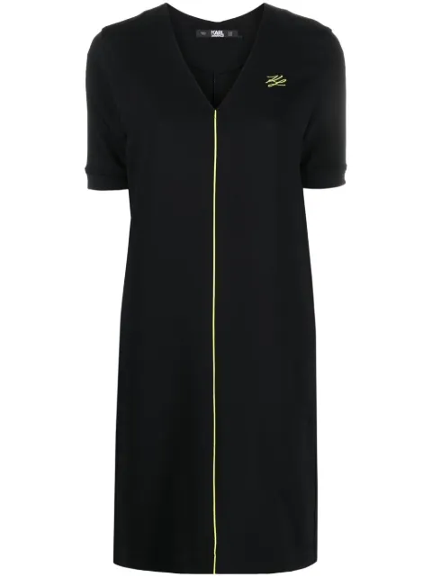Karl Lagerfeld logo-embroidered V-neck mini dress Black 225W1305999