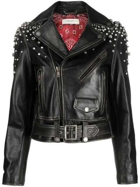 Golden Goose crystal-embellished leather jacket Black GWP00848P000648