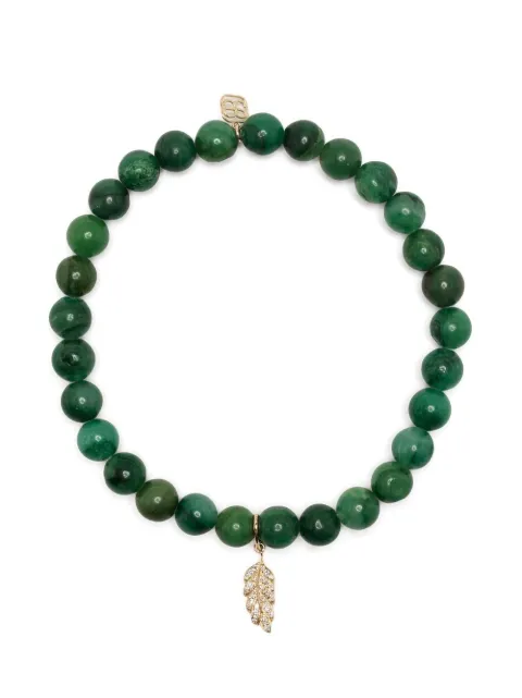 Sydney Evan 14kt yellow gold verdite feather beaded bracelet Green CKE1208Y6466