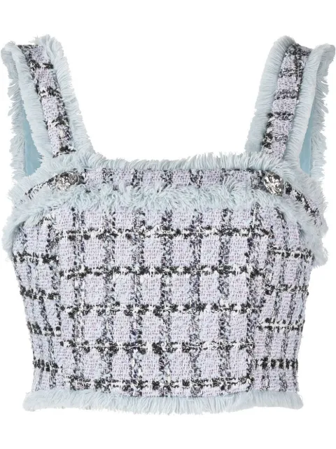 Philipp Plein tweed cropped top Blue SACCWRK0477PTE003N