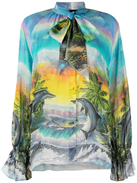 Philipp Plein Hawaii-print chiffon shirt Blue SACCWRP0410PTE048N