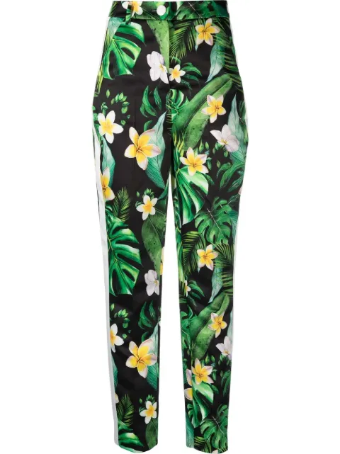 Philipp Plein Hawaii-print high-waisted trousers Green SACCWRT1339PTE003N