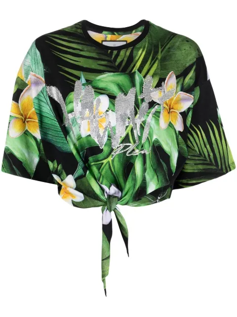 Philipp Plein floral-print cropped T-shirt Green SACCWTK2771PJY002N