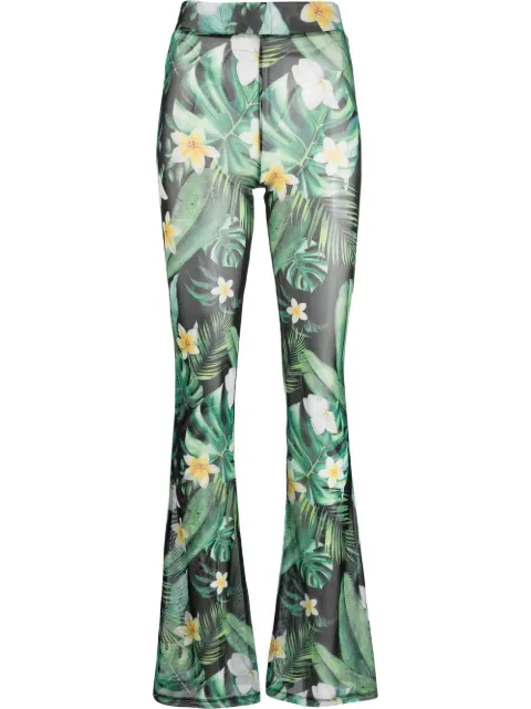 Philipp Plein Hawaii-print flared trousers Green SACCWRT1341PTE003N