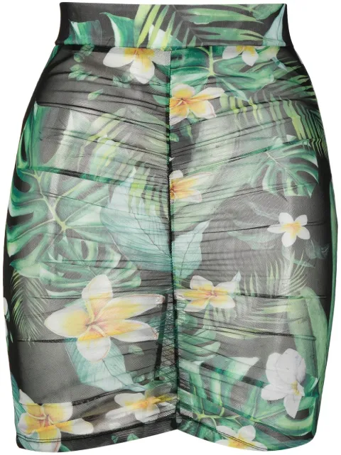 Philipp Plein graphic-print ruched skirt Green SACCWRV0455PTE003N