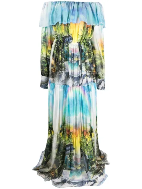 Philipp Plein Hawaii pleated maxi dress Blue SACCWRG2514PTE003N