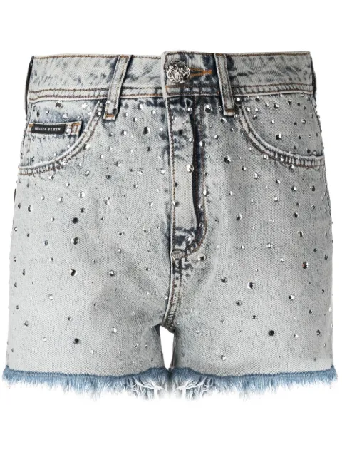 Philipp Plein logo-patch crystal-embellished shorts Blue SACCWDT2266PDE004N